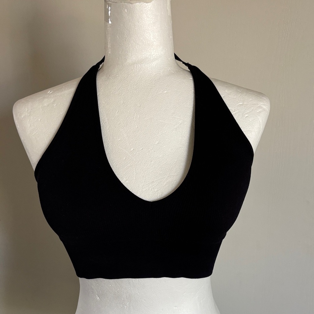 Black Ribbed Halter Neck Bralette